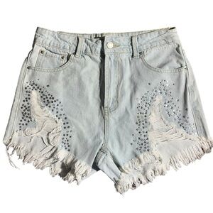 254-Litz By Uniq light denim distressed cutoff shorts with sequins. Medi…